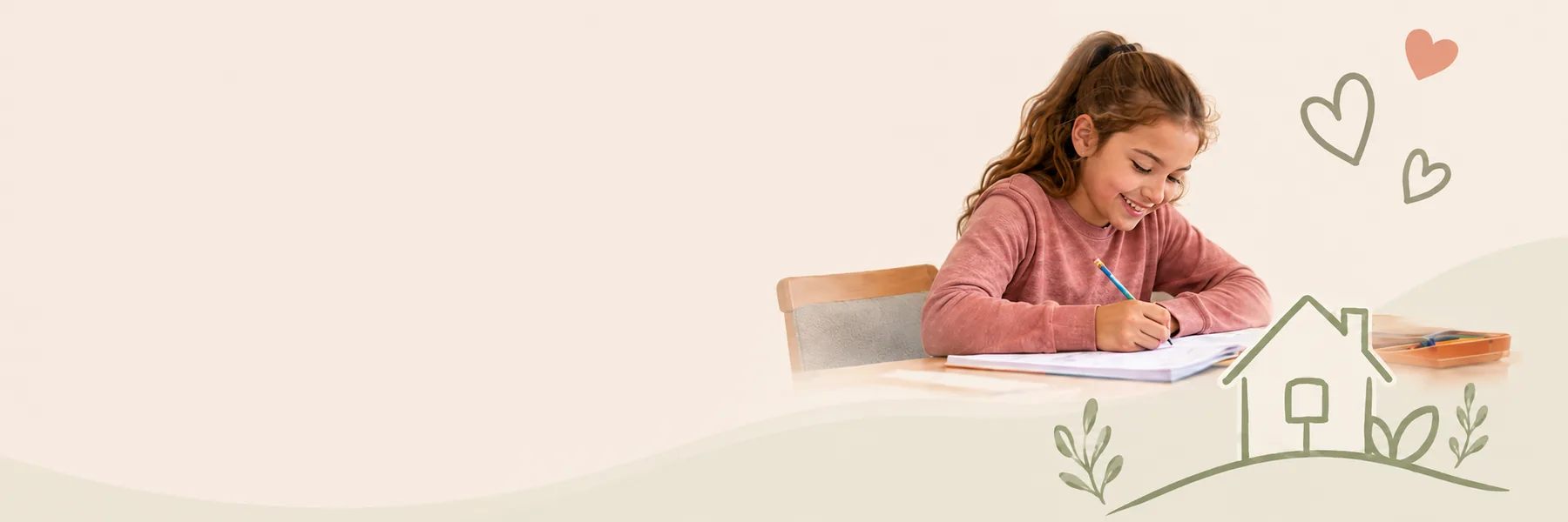 A child completing homework at a table